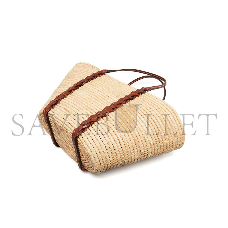 PRADA BEIGE BROWN RAFFIA LEATHER BASKET TOTE BAG (48*27*17cm) 